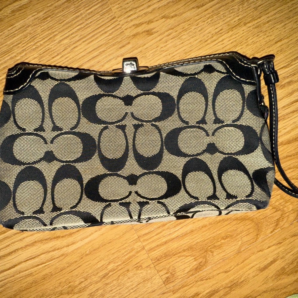 Coach Black and Tan Clutch Wristlet